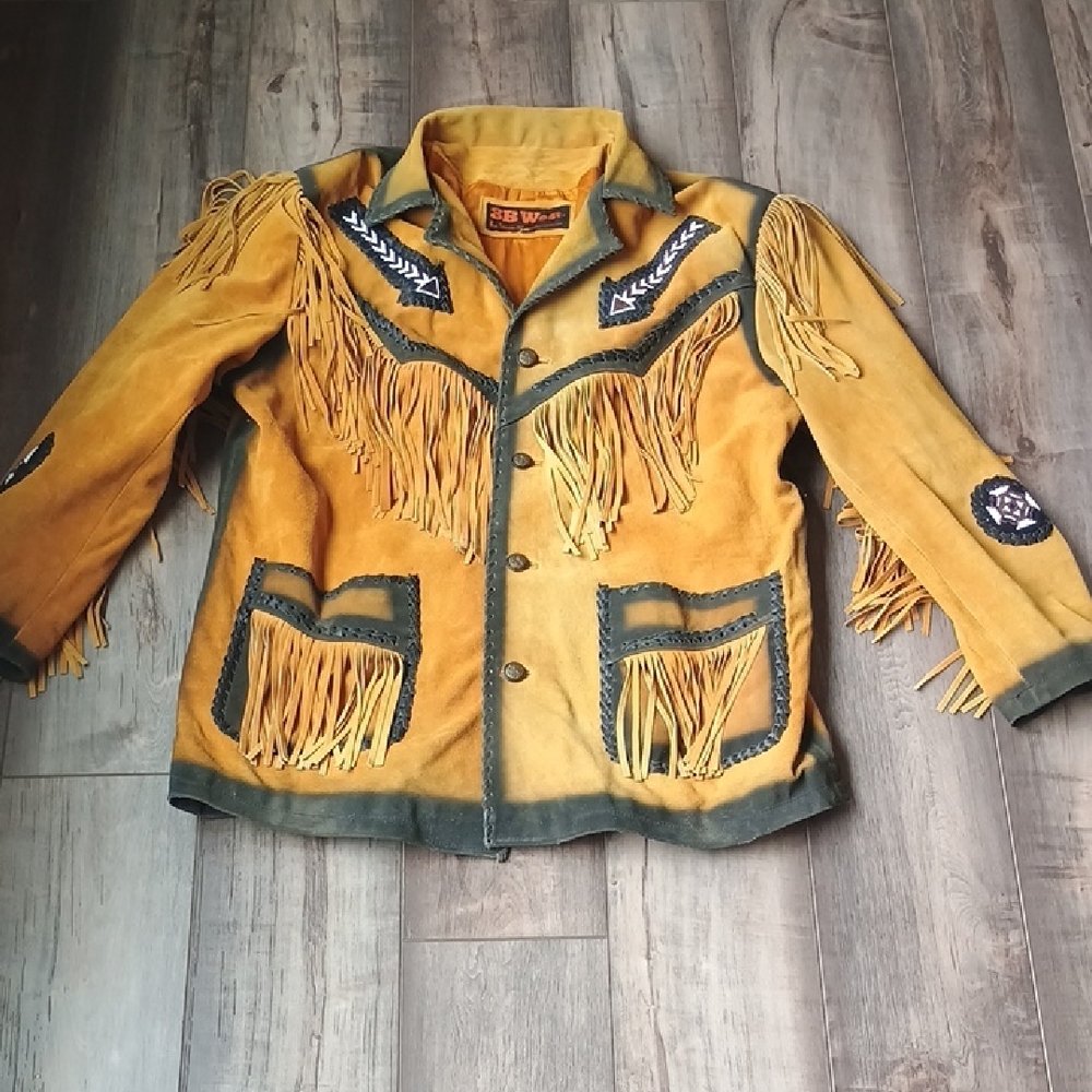 3B West By Tansmith Western Fringe Leather Jacket With Beading